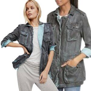 Free People Double Cloth Military Jacket Women's Medium Gray Blue Boho Pockets